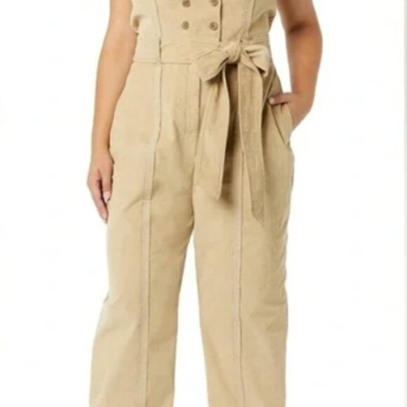 NWT MAKING THE CUT - Deconstructed Halter Jumpsuit Corduroy - Beige/Khaki - 2x - Picture 12 of 12